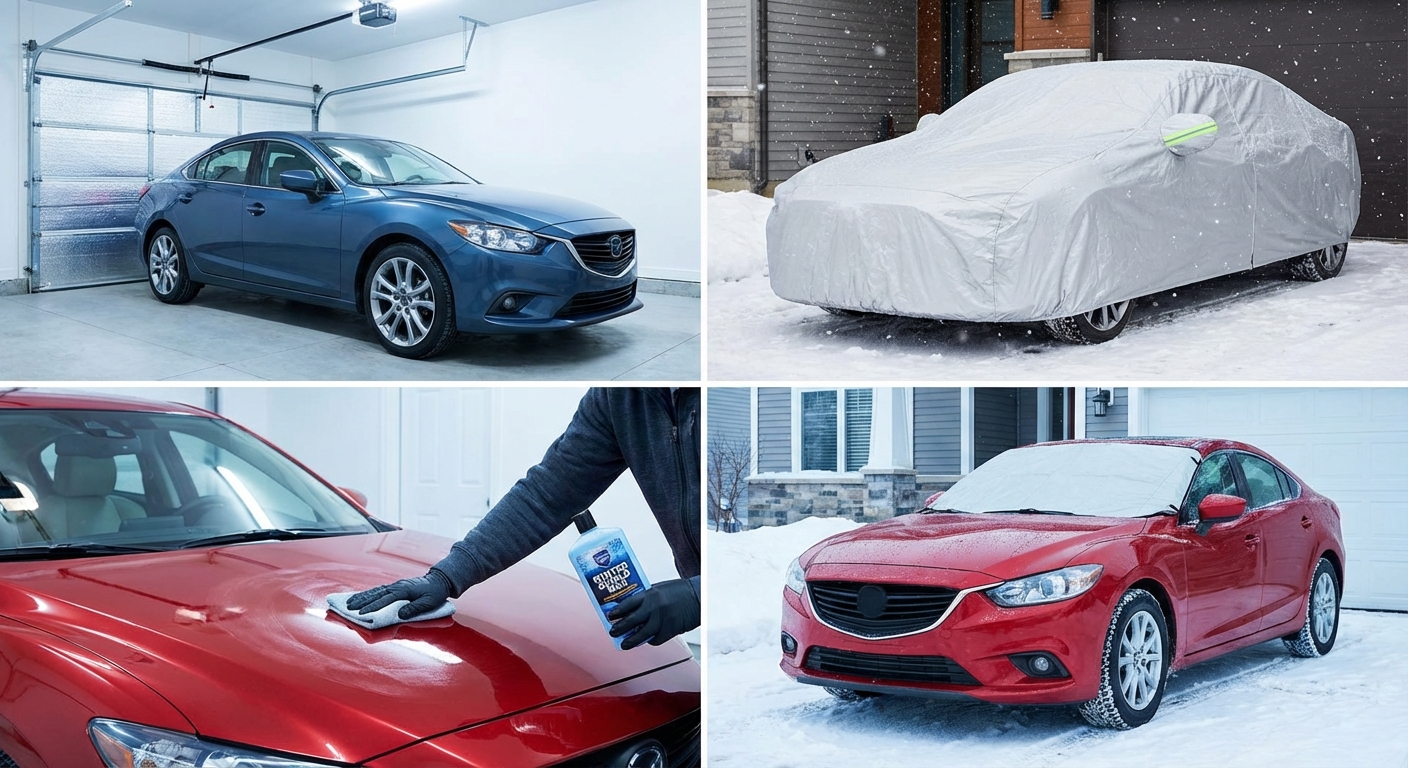 Voiture recouverte de neige et de glace illustrant les défis hivernaux pour les véhicules