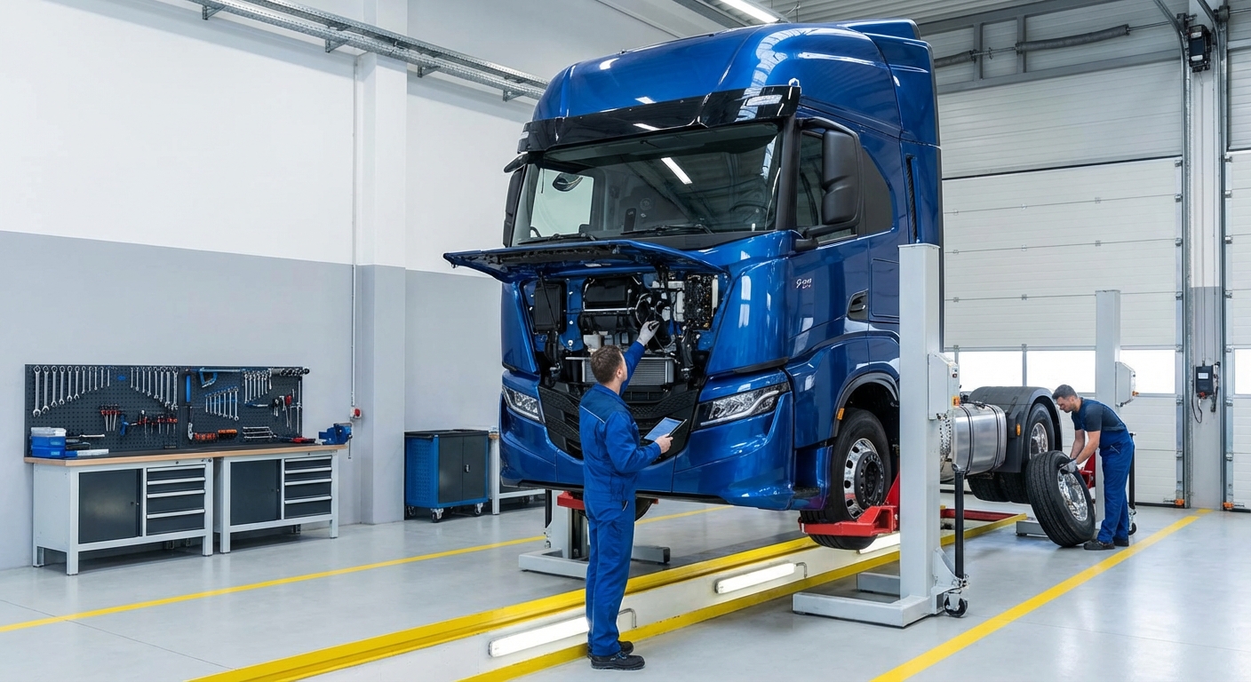Mécanicien effectuant l'inspection et l'entretien d'un poids lourd Iveco