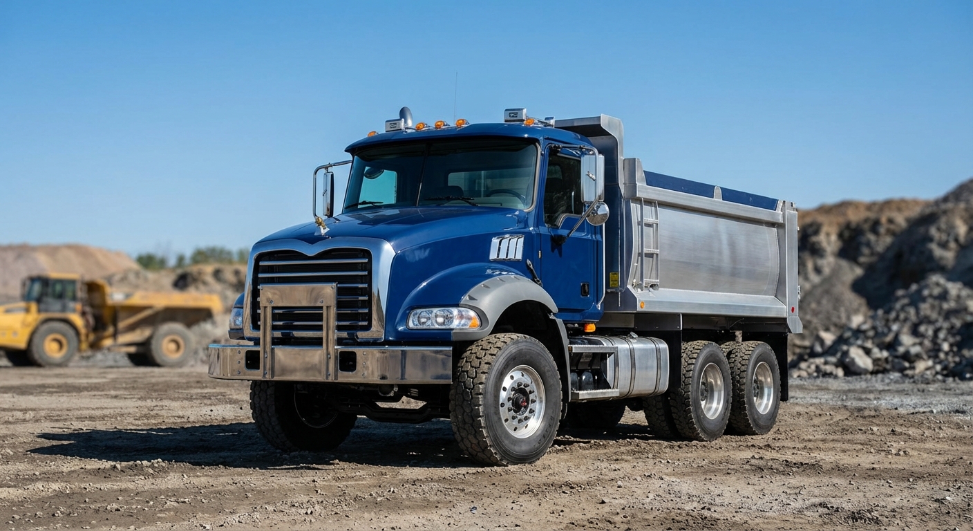 Camion de chantier moderne équipé de technologies avancées et adapté aux conditions de travail extrêmes du BTP