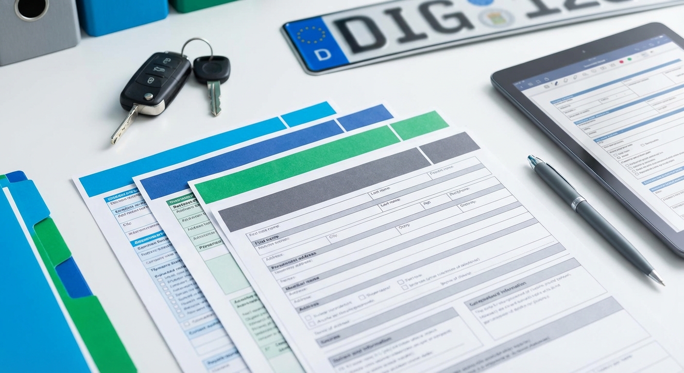 Documents nécessaires pour l'immatriculation d'un véhicule disposés sur un bureau