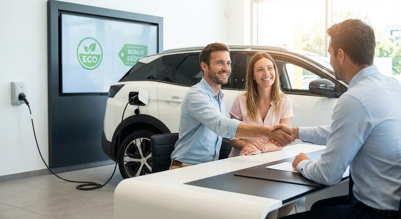 Voiture électrique en charge illustrant les bonus écologiques disponibles