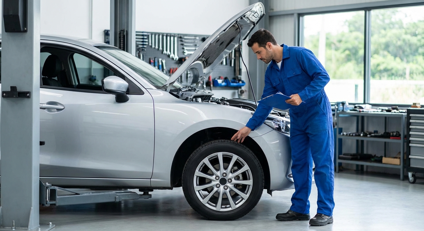 Propriétaire de véhicule vérifiant les éléments de sa voiture avant le contrôle technique