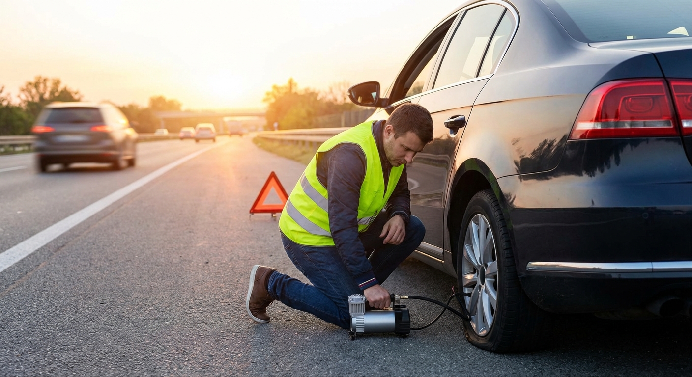 Outils et équipements pour réparer un pneu crevé
