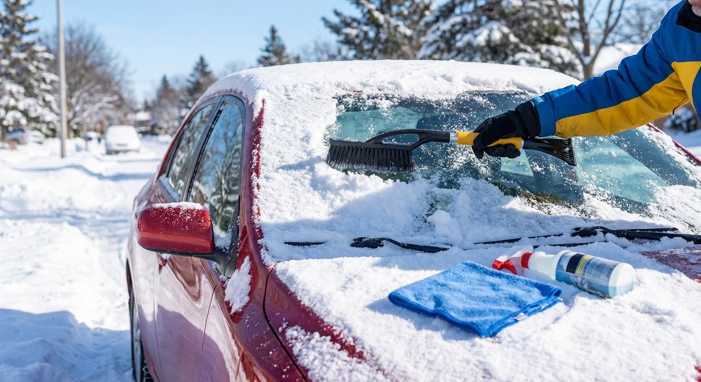 Utilisation d'un balai à neige pour déneiger efficacement un véhicule