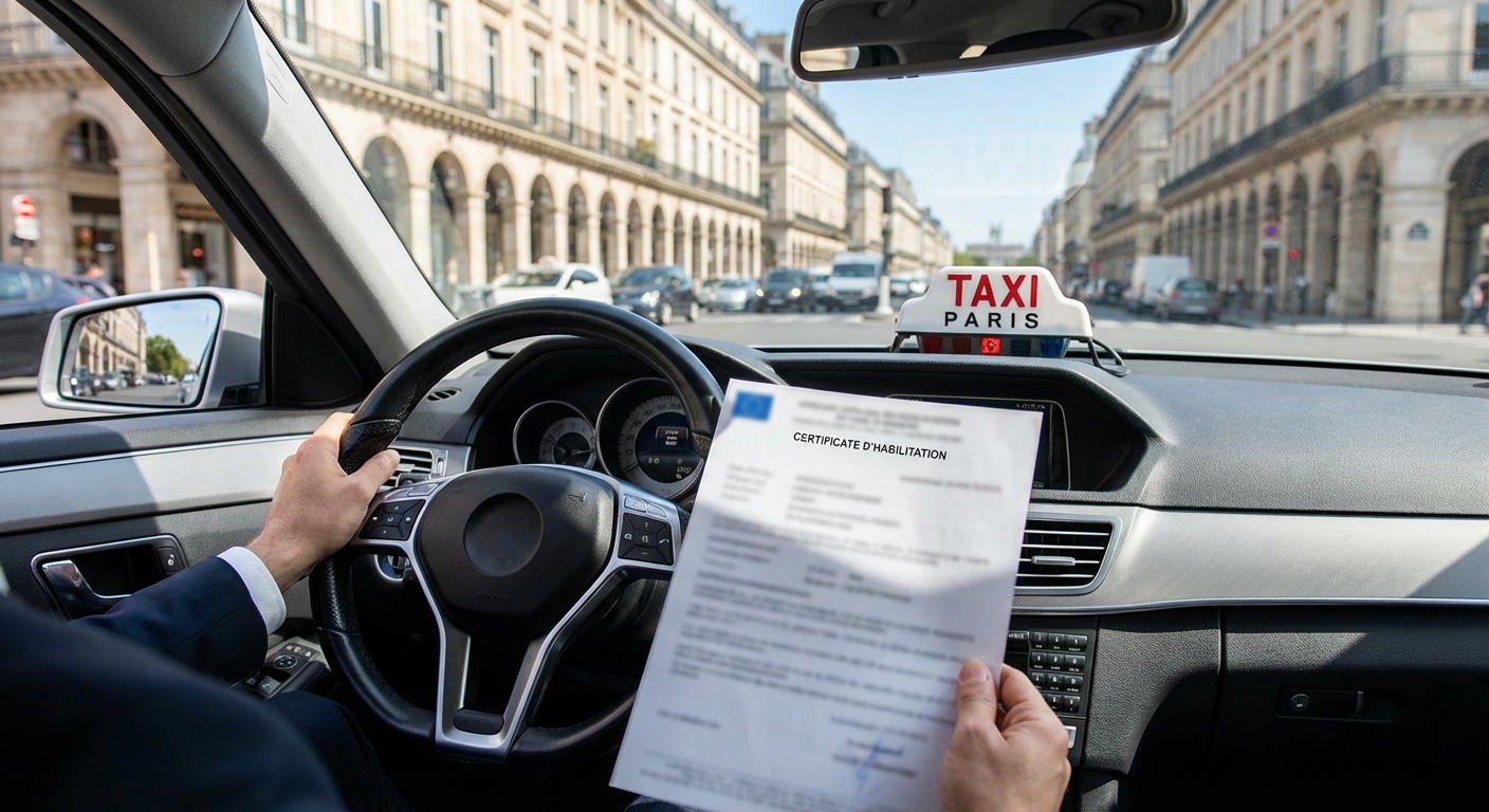 Véhicule taxi professionnel avec équipements réglementaires pour le transport de clients